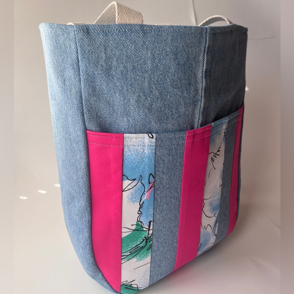 Denim Floral Tote Bag- Large - Picture 5 of 10